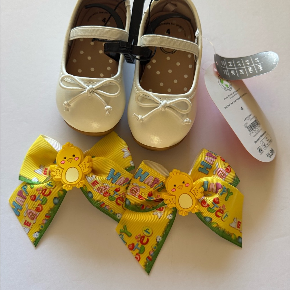 wonder nation White Mary Jane Dress Shoes with Yellow Easter Bow Clips